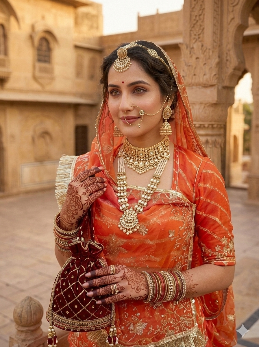 Orange Pure Semi Georgette Gotta Patti Rajasthani Rajputi Lehenga Choli