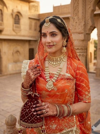 Orange Pure Semi Georgette Gotta Patti Rajasthani Rajputi Lehenga Choli