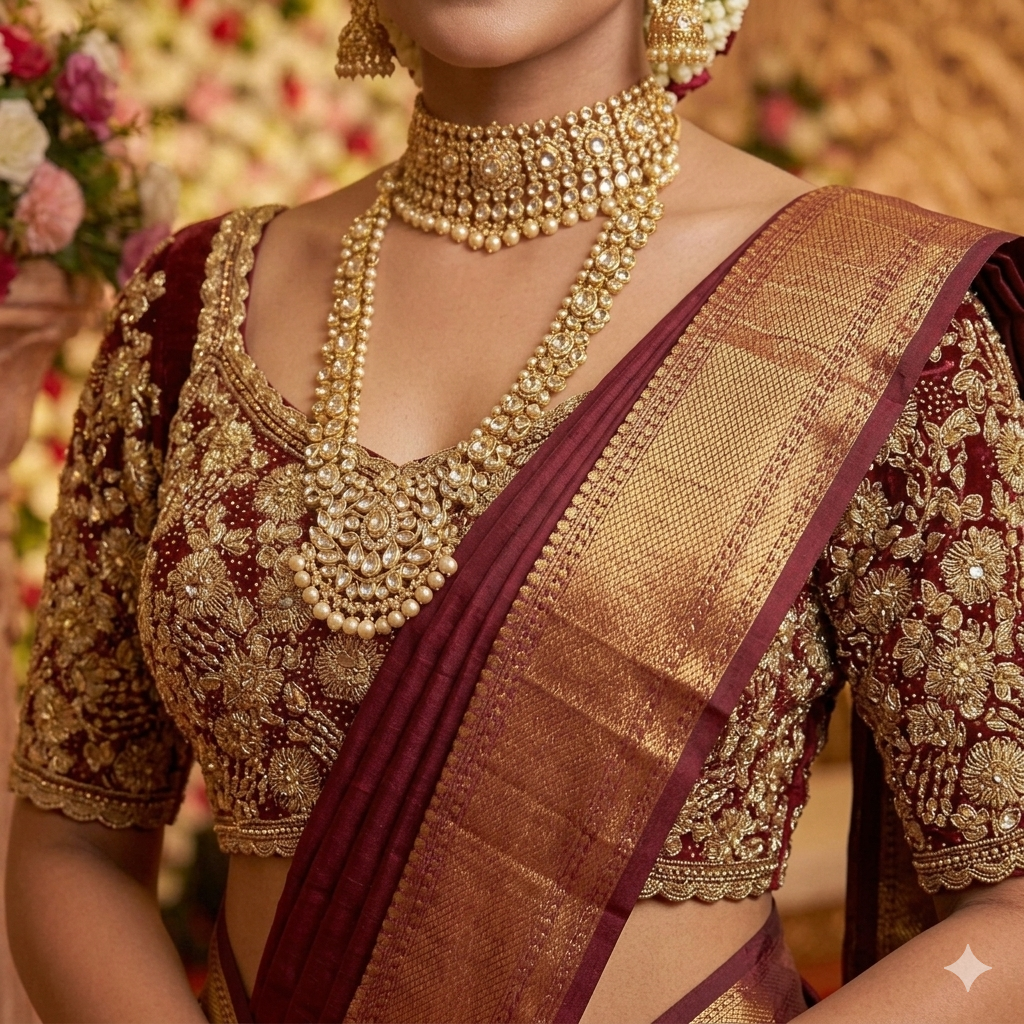 Maroon Pure Soft Heavy Beads &amp; Sequence Jari Work Navratri Blouse