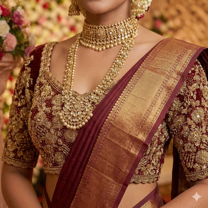 Maroon Pure Soft Heavy Beads &amp; Sequence Jari Work Navratri Blouse
