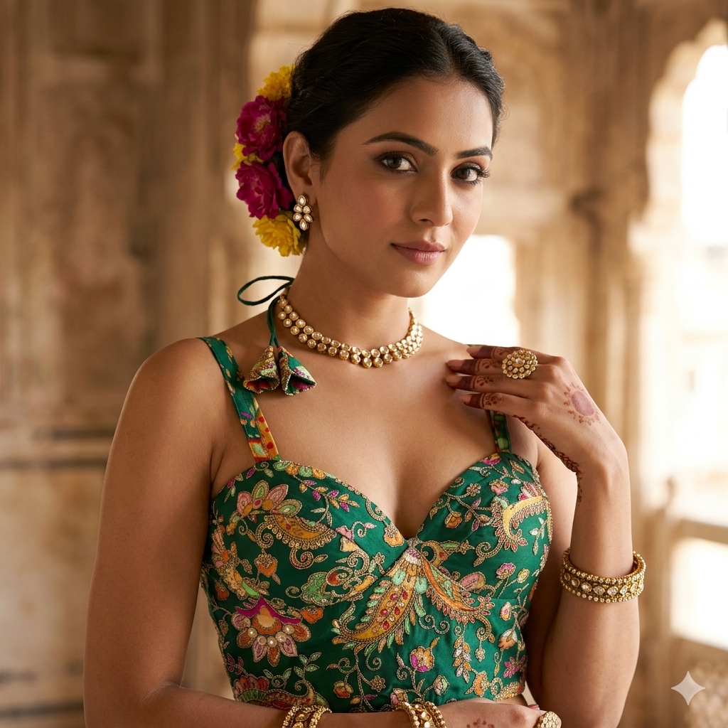 Green Pure Heavy Banarasi Position Work Corset Style Blouse