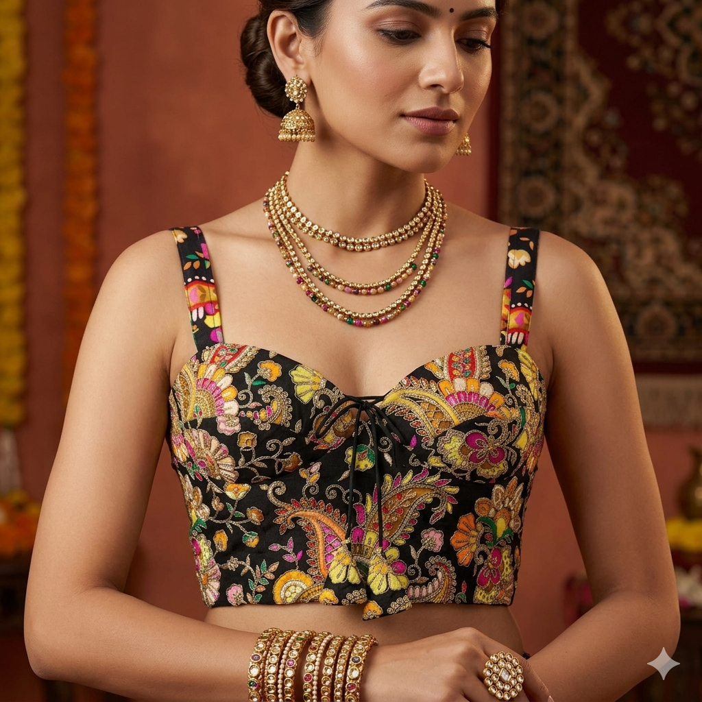 Black Pure Heavy Banarasi Position Work Corset Style Blouse
