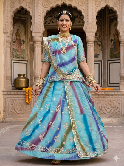 Sky Pure Soft Kota Doriya Gotta Patti Rajasthani Rajputi Lehenga Choli