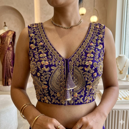 Purple Pure Soft Italian Silk Heavy Codding Sequins Work Bridal Blouse