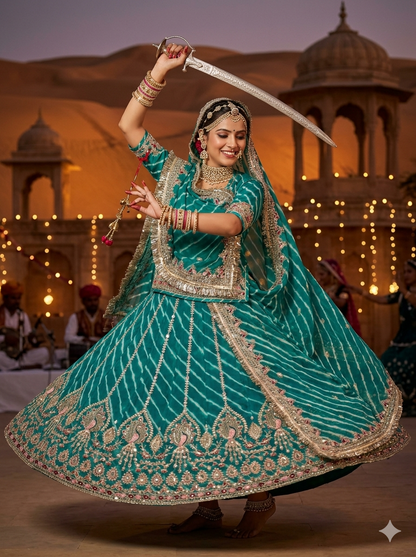 Green Pure Georgette Lehariya Chunni Rajasthani Chaniya Choli