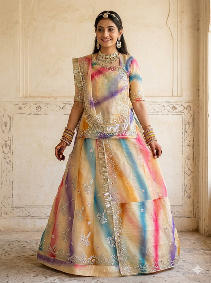 Cream Pure Soft Kota Doriya Gotta Patti Rajasthani Rajputi Lehenga Choli