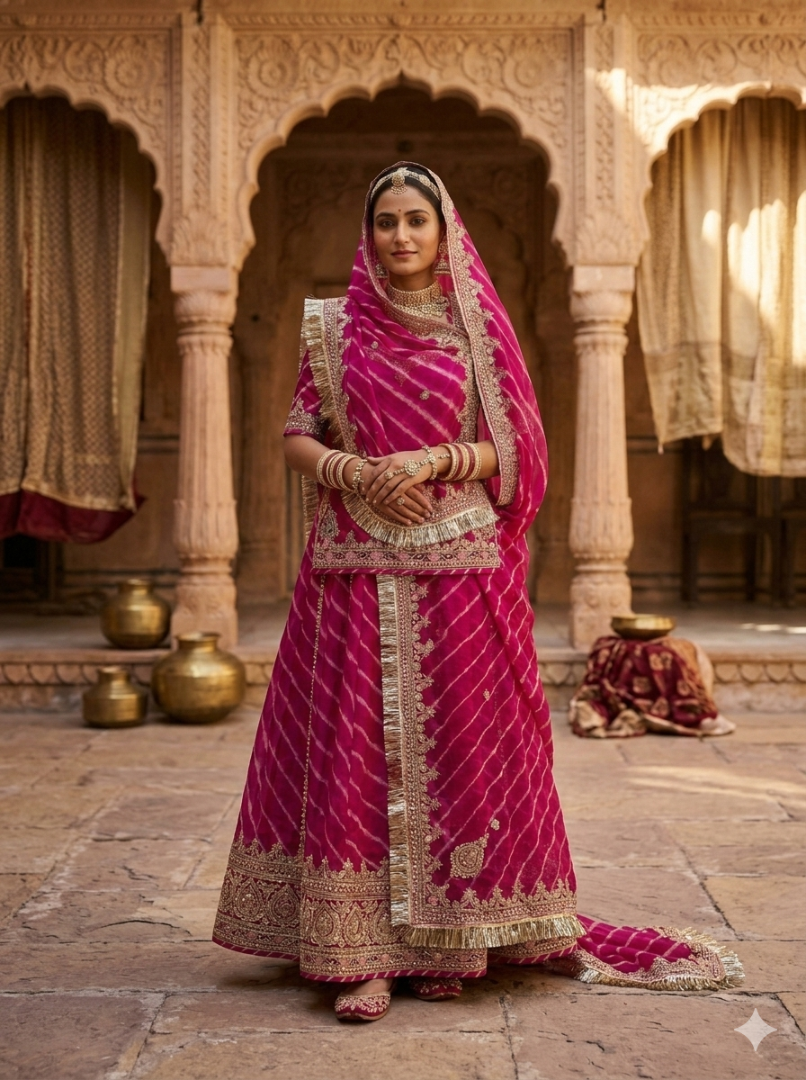 Rani Pink Pure Georgette Lehariya Chunni Rajasthani Chaniya Choli