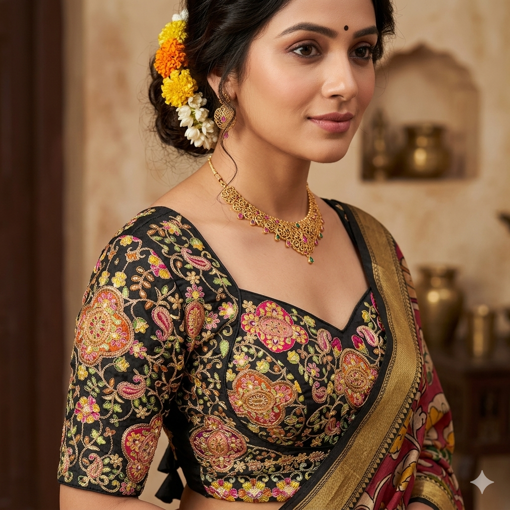 Black Pure Heavy Natural Crape Madhubala Style Bridal Blouse