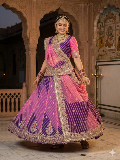 Purple Pure Georgette Lahariya Print 05 Mte Flair With Gotta Patti Rajasthani Rajputi Lehenga Choli