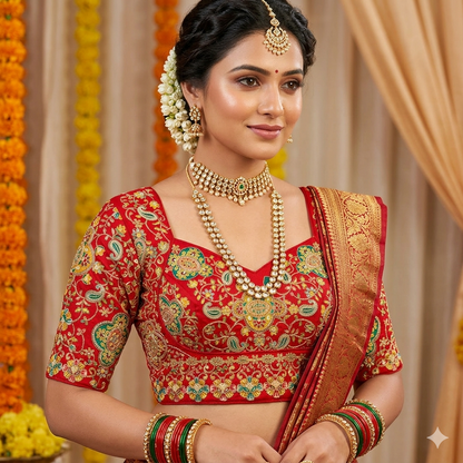 Red Pure Heavy Natural Crape Madhubala Style Bridal Blouse