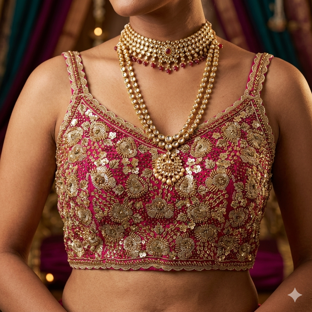 Rani Pure Soft Heavy Beads &amp; Sequence Jari Work Navratri Blouse