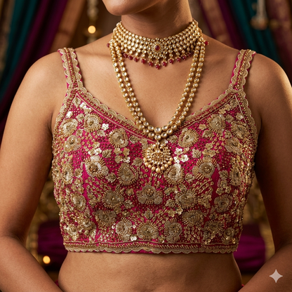 Rani Pure Soft Heavy Beads &amp; Sequence Jari Work Navratri Blouse