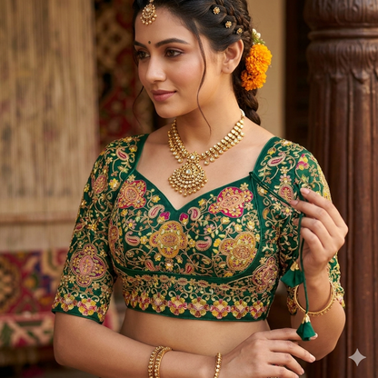 Green Pure Heavy Natural Crape Madhubala Style Bridal Blouse