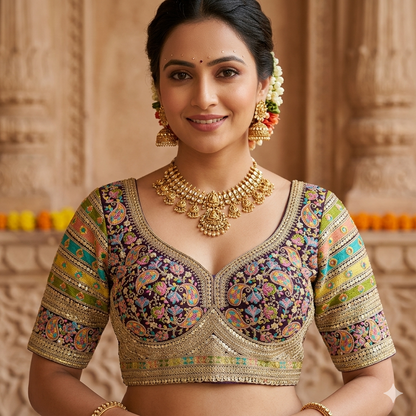 Wine Pure Fox Georgette Kashmiri Work Sabyasachi Inspired Bridal Blouse