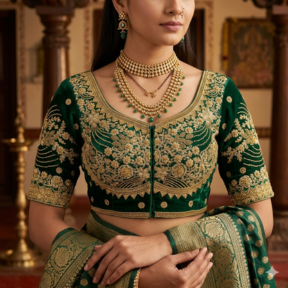 Green Pure Heavy Pure Soft Fandy Silk Sequins Work Bridal Blouse