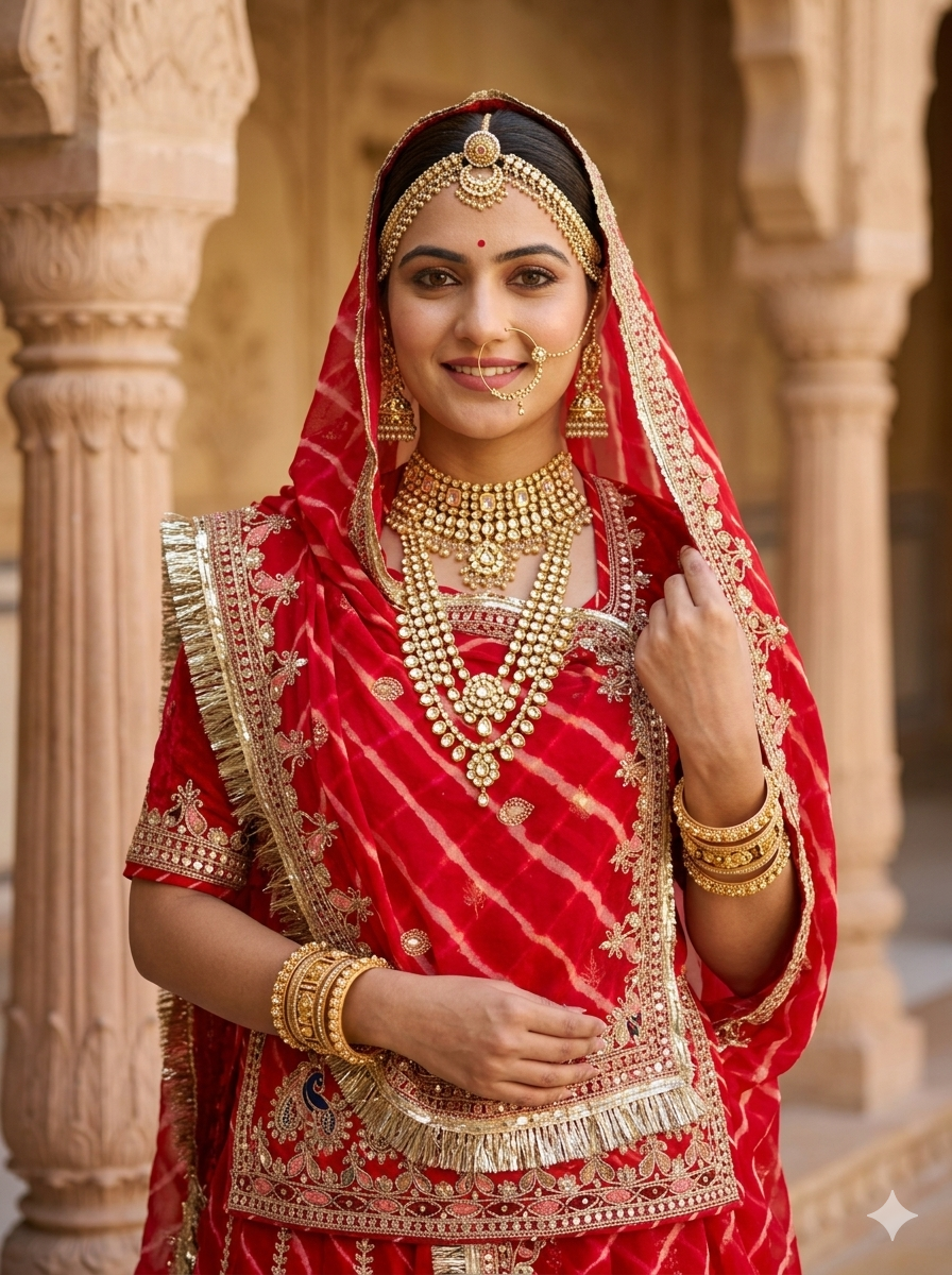 Red Pure Georgette Lehariya Chunni Rajasthani Chaniya Choli