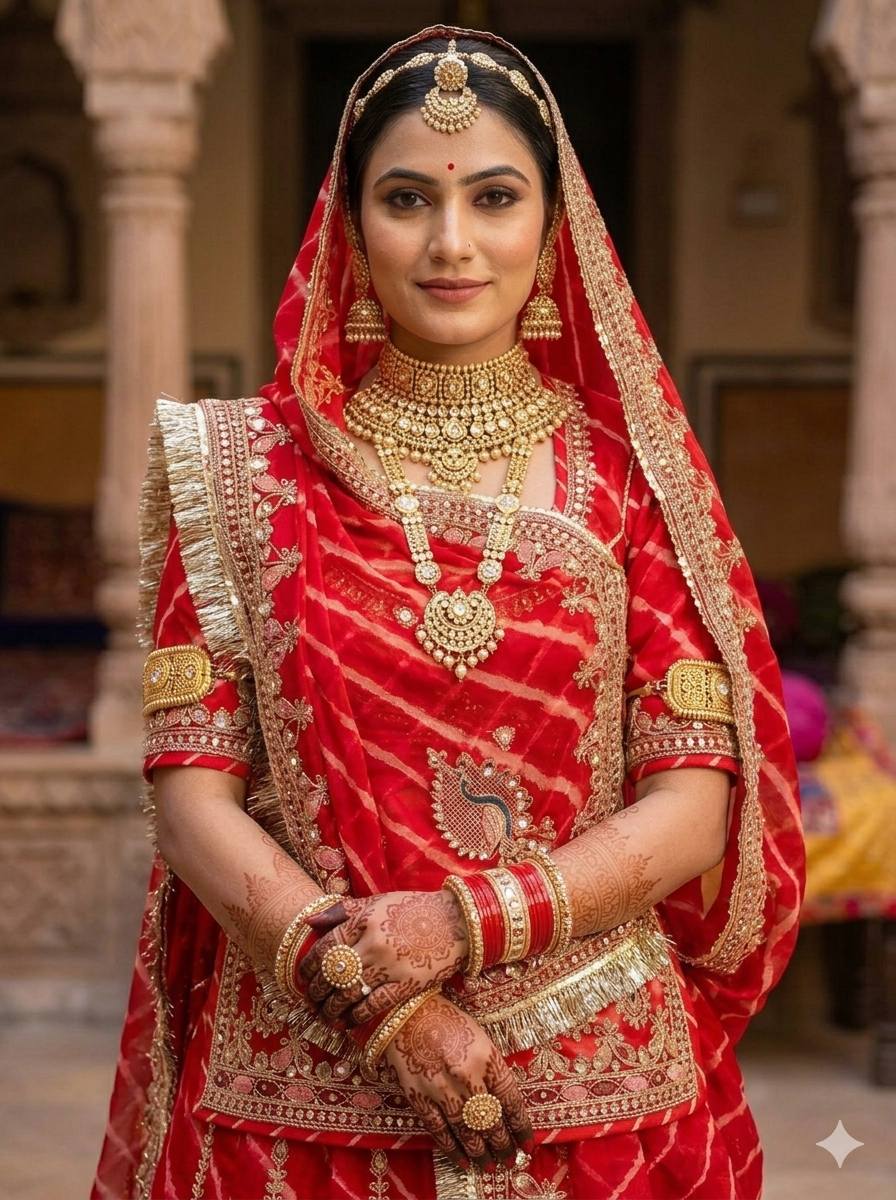 Red Pure Georgette Lehariya Chunni Rajasthani Chaniya Choli
