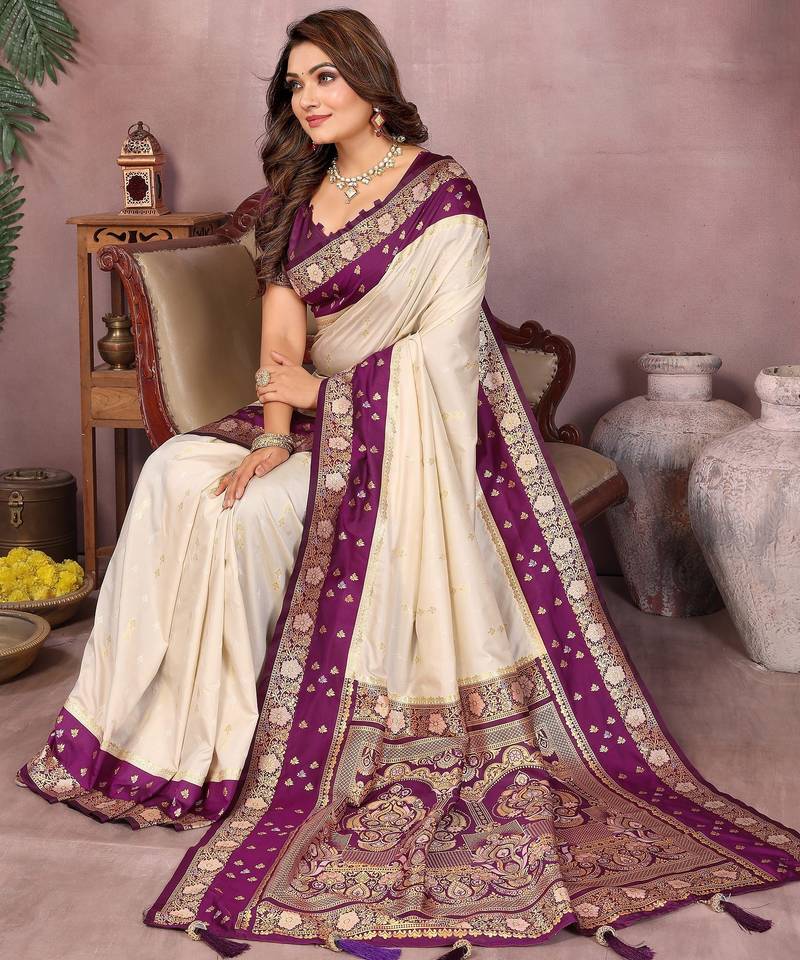 Beige Pure Handloom Kalamkari Silk Saree