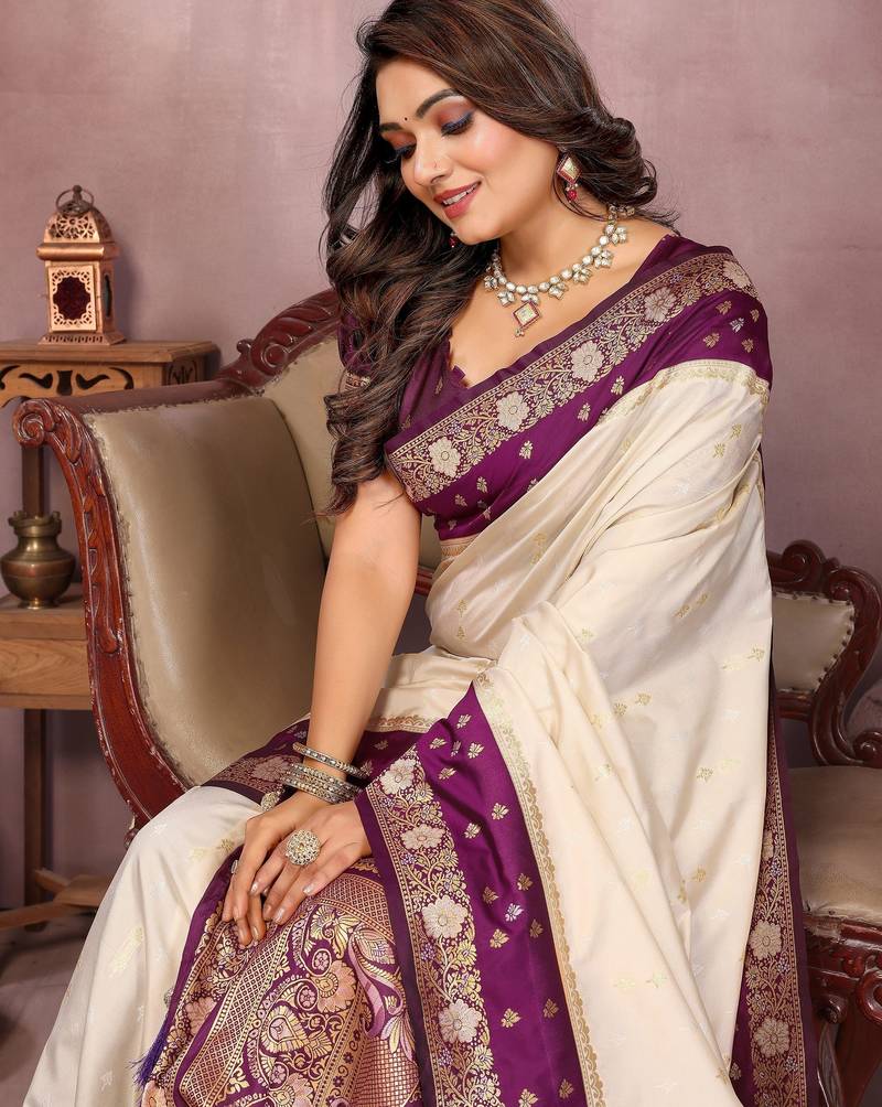 Beige Pure Handloom Kalamkari Silk Saree