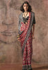 Red & Black Ajrakh Printed Satin Georgette Silk Saree 
