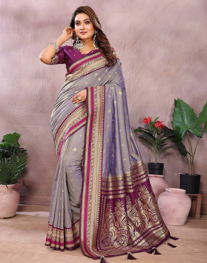 Purple Blue Pure Handloom Kalamkari Silk Saree