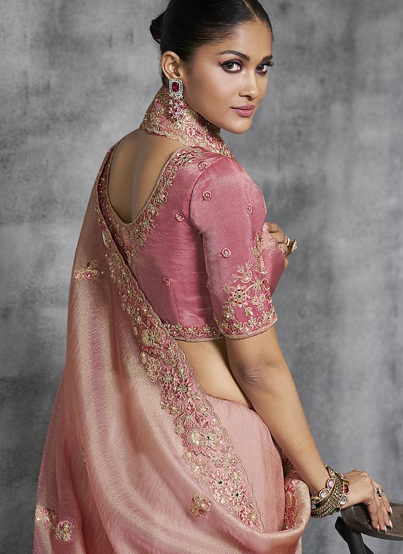 Light Pink Premium Zari Tissue Silk Bridal Saree 