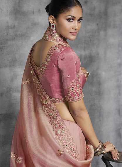 Light Pink Premium Zari Tissue Silk Bridal Saree 