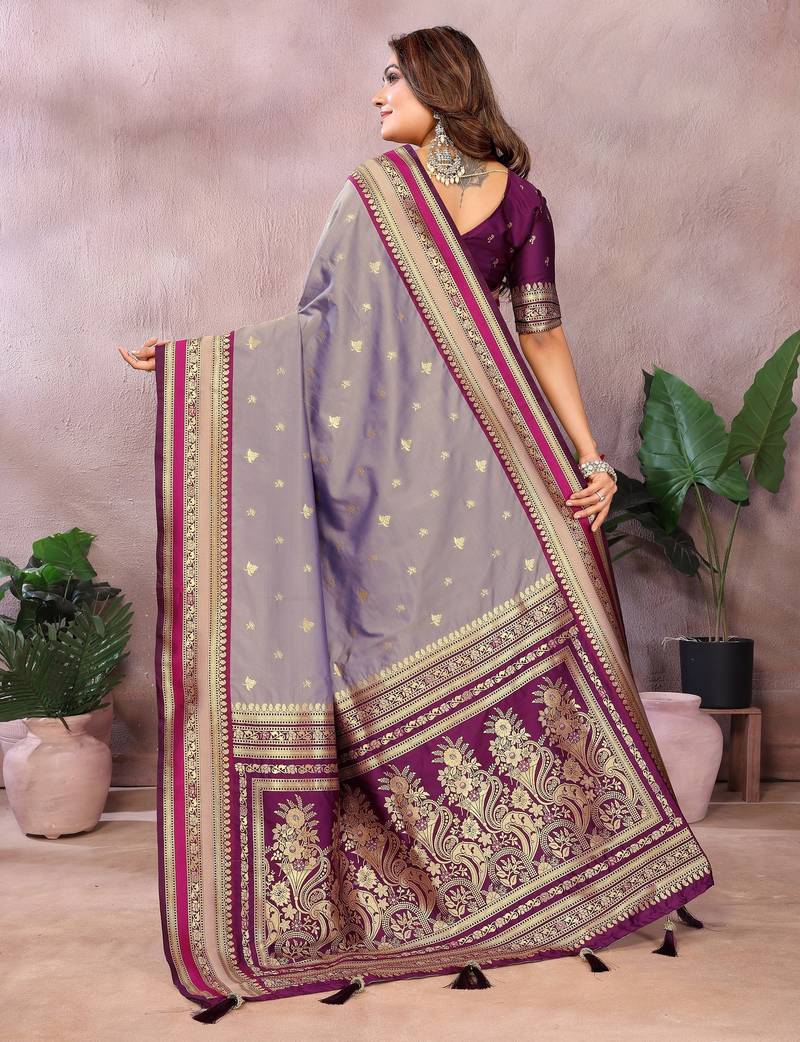 Purple Blue Pure Handloom Kalamkari Silk Saree Kalamkari Saree Anant Tex Exports Pvt.Ltd..