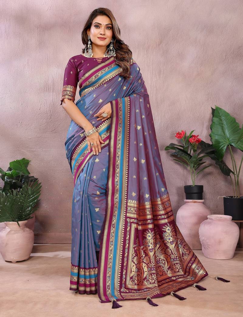 Dusty Blue Pure Handloom Kalamkari Silk Saree Kalamkari Saree Anant Tex Exports Pvt.Ltd..