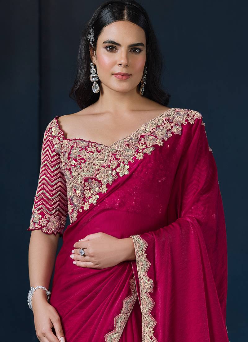 Pink Satin Silk Saree