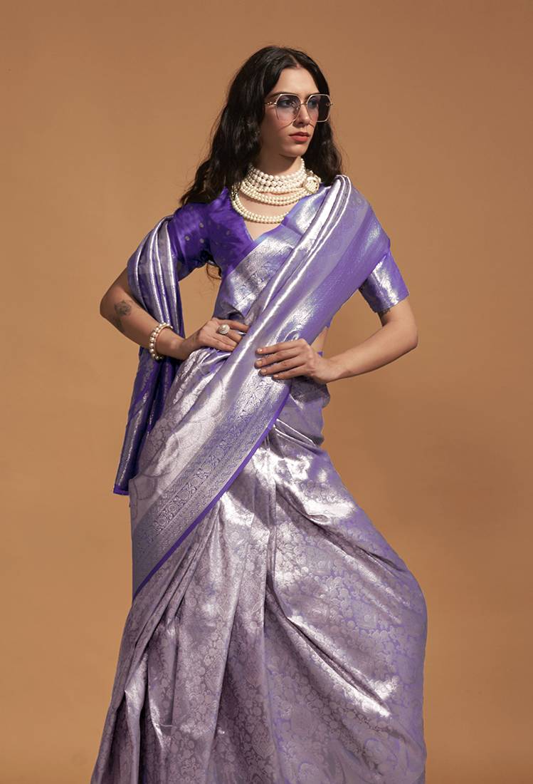 Purple Woven Kanjivaram Banarasi Silk Saree