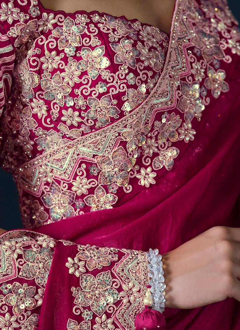 Pink Satin Silk Saree