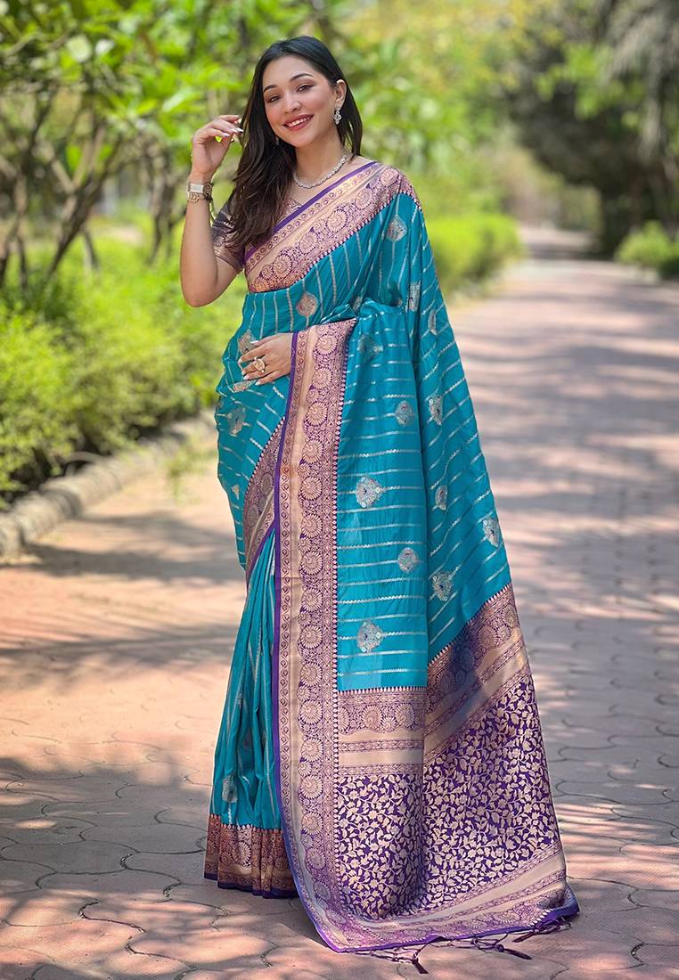 Sky Blue Soft Silk Zari Woven Patola Banarasi Saree Soft Silk Saree Anant Tex Exports Pvt.Ltd..