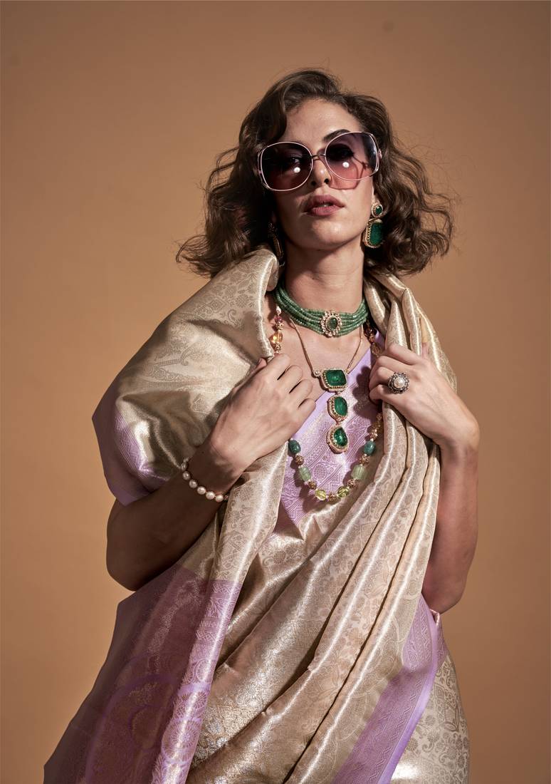 Lavender Woven Kanjivaram Banarasi Silk Saree