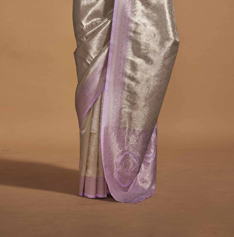 Lavender Woven Kanjivaram Banarasi Silk Saree
