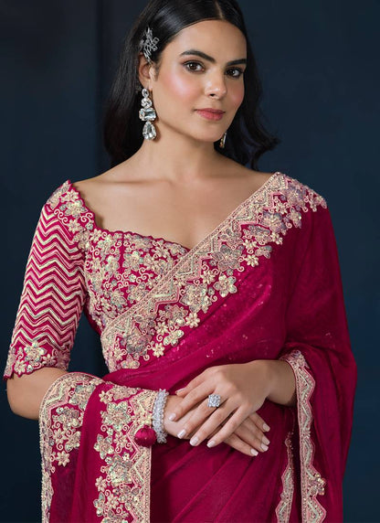 Pink Satin Silk Saree