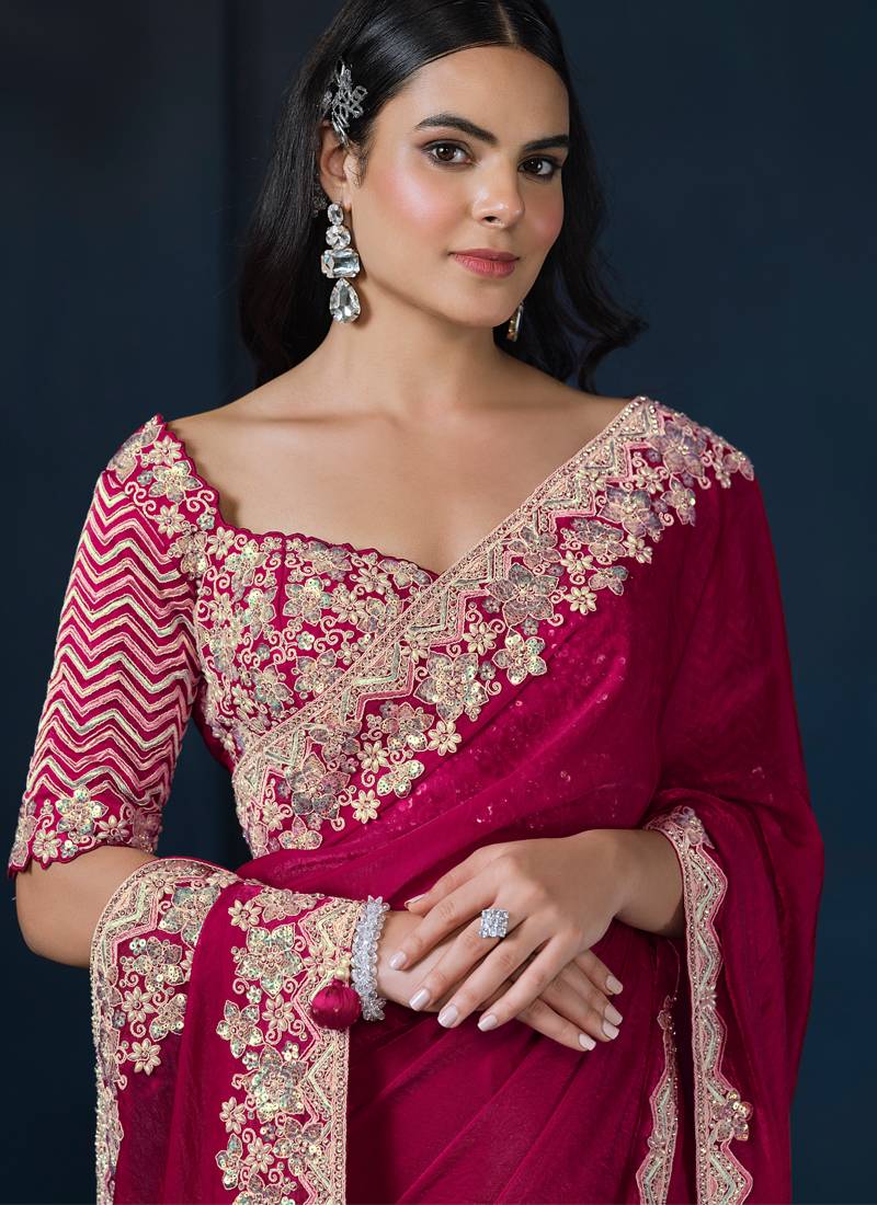 Pink Satin Silk Saree