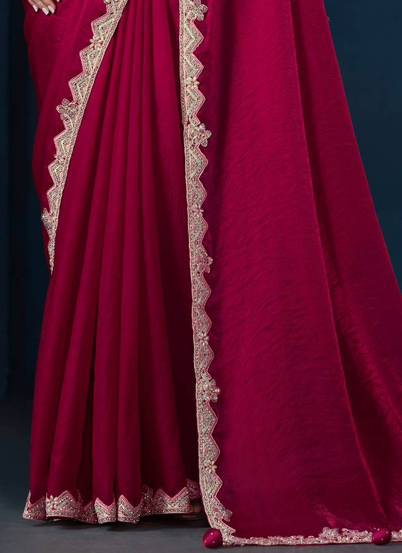 Pink Satin Silk Saree