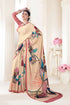 Cream Pure Soft Crape With Flower Digital Prints Satin Saree 