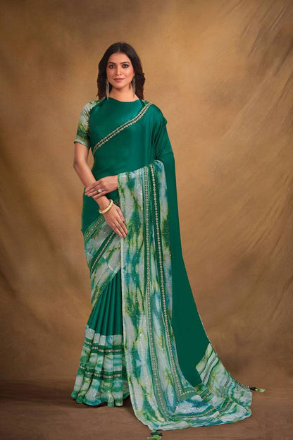 Green Japan Satin Printed Saree