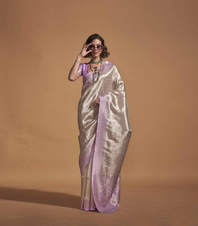 Lavender Woven Kanjivaram Banarasi Silk Saree