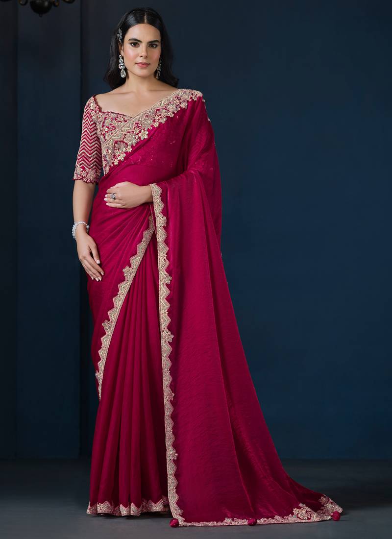 Pink Satin Silk Saree