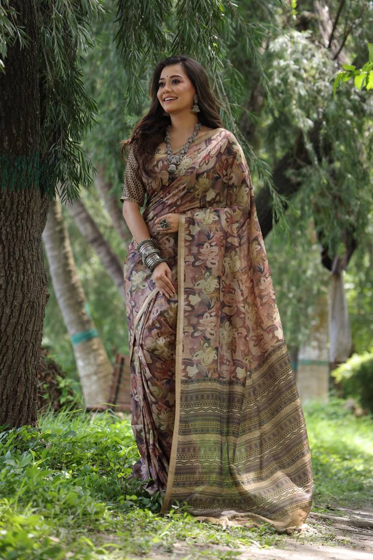 Brown Pure Soft Tussar Silk Saree