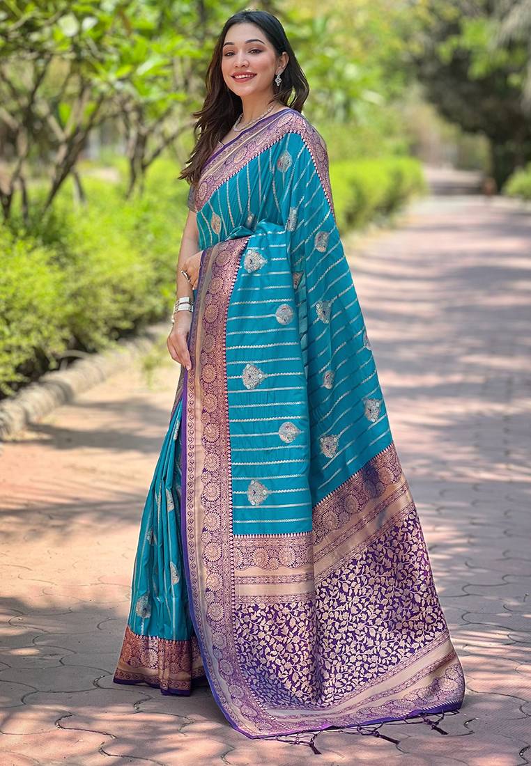 Sky Blue Soft Silk Zari Woven Patola Banarasi Saree Soft Silk Saree Anant Tex Exports Pvt.Ltd..