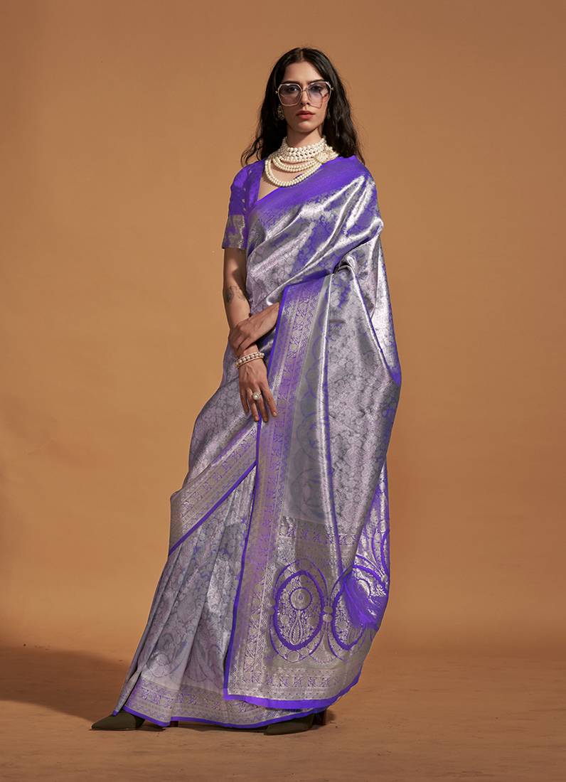 Purple Woven Kanjivaram Banarasi Silk Saree