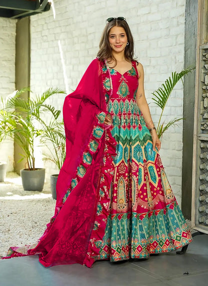 Multi Pure Heavy Soft Silk Digital Printed Anarkali Gown