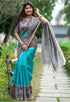 Turquoise Pure Soft Tussar Silk Madhubani Saree Tussar Saree Anant Tex Exports Pvt.Ltd..