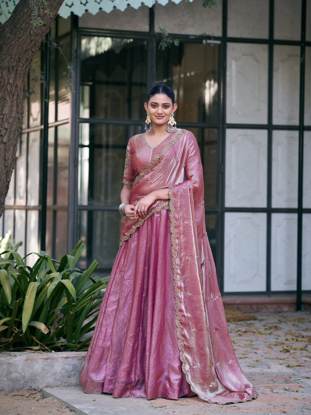 Light Pink Pure Fendi Silk Sequins &amp; Thread Embroidery Work Lehenga Choli