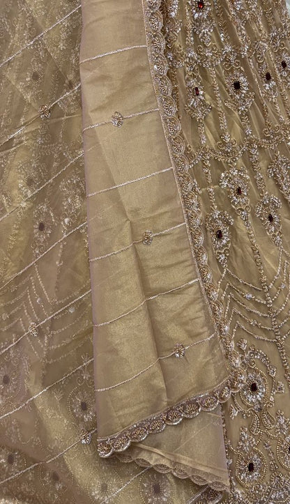 Chicku Pure  Fendi Tussaud Silk Crystal Beads work Multi Thread Dori and Sequins Work Sequins Work Bridal Lehenga Choli