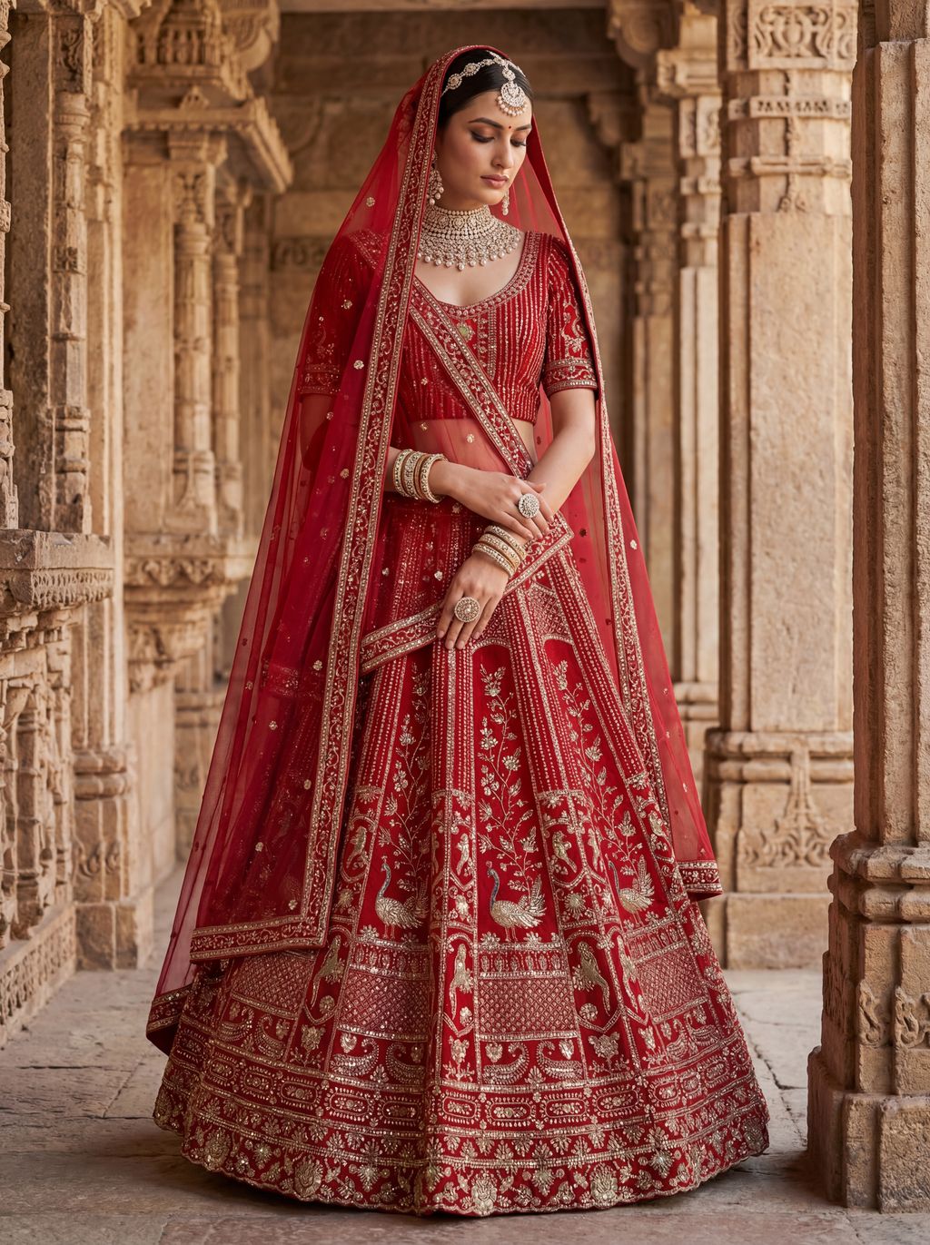 Red Pure Soft Silk Heavy Embroidery Work Bridal Lehenga